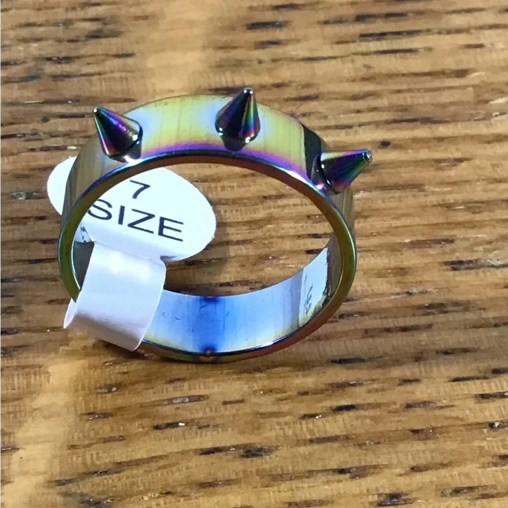 Gold Rainbow Stainless Steel Triple Spike Band Ring